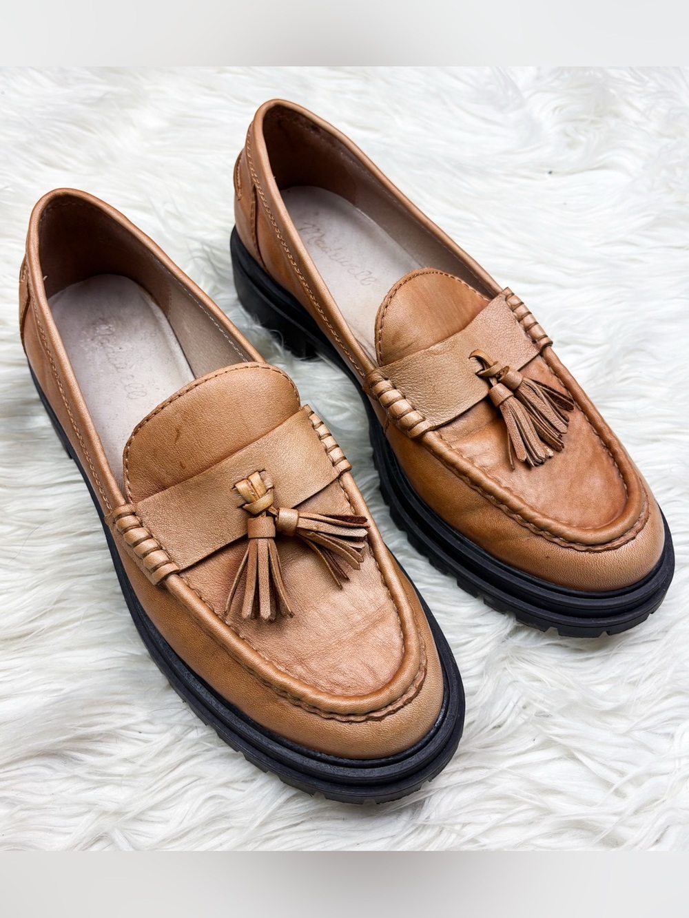 Madewell Bradley Tassel Lugsole Loafer Desert Camel Tan Brown Leather Size 9.5